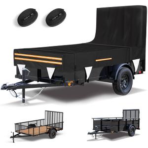 5 x 10 Windproof Utility Trailer Cover, 600D Waterproof Heavy Duty Cover with Rear Landscape/Tailgate Ramp with Windproof Ropes Fits 5 x 10 FT Trailers (Fits 5'W x 10'L Dump Utility Trailer)