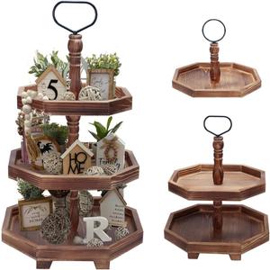MRPAPA Tiered Tray Stand Wood Tier Serving Tray, Three Decorative Trays, Wooden Cupcake Stand 3 Tiered Farmhouse Trays for Home Decor(L 13.8 W 12.5 H 21.8)