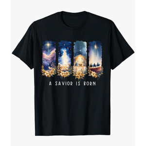 A Savior is Born Jesus Christian Pajamas Holiday Christmas T-Shirt, M