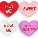 Hanaive 4 Pcs Valentines Day Plush Conversation Hearts 6 Inch Stuffed Valentines Day Toys Soft Cuddly Heart Shaped Plush Toys for Wedding Holiday Classroom Party Class Decor Boys Girls (Cute)