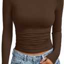 Trendy Queen Womens Long Sleeve Shirts Crop Tops Fall Fashion 2026 Going Out Basic Winter Clothes (Brown, XS)