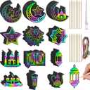 96 Pcs Ramadan Scratch Paper Kit Eid Mubarak Paper Scratch Off Card Eid Crafts Ramadan DIY Rainbow Hanging Ornament Craft for Ramadan Party Eid Mubarak Activity Drawing Supplies Decor