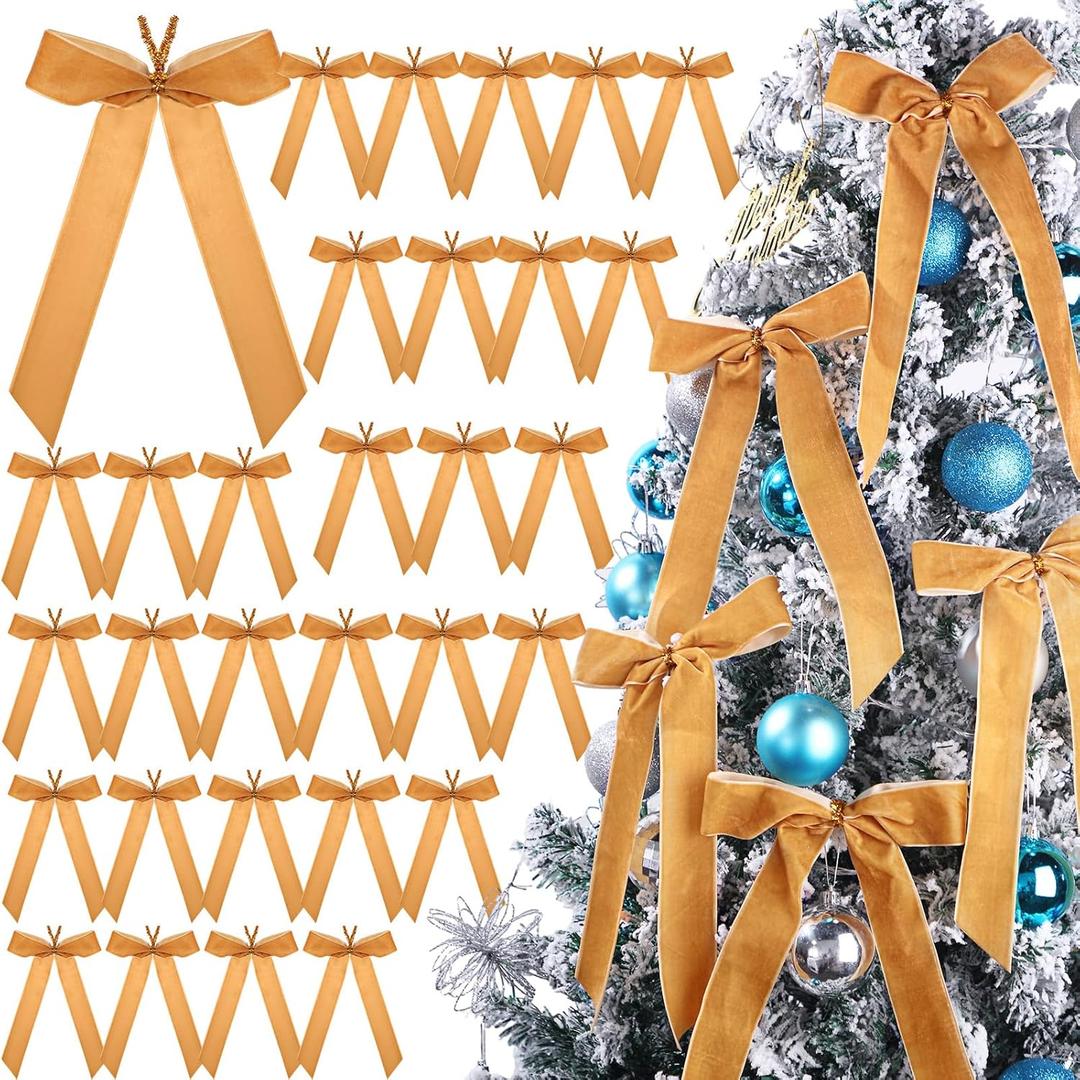 Riceshoot 30 Pcs Velvet Christmas Bow for Christmas Tree, 11 x 6.3 Inch Rustic Crafts Gift Bows, Xmas Garland, Large Gifts, Parties, Indoor or Outdoor Xmas Decorations(Khaki) Riceshoot 30 Pcs Velvet Christmas Bow for Christmas Tree, 11 x 6.3 Inch Rustic Crafts Gift Bows, Xmas Garland, Large Gifts, Parties, Indoor or Outdoor Xmas Decorations(Khaki)