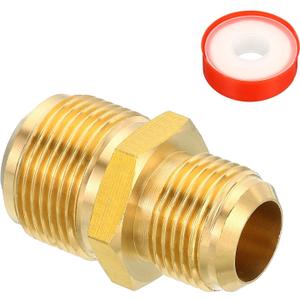 PATIKIL 5/8 SAE Male x 3/4 SAE Male Brass Tube Coupler, Pipe Fitting Thread Gas Adapter Flare Connector Union Coupling with PTFE Tape for HVAC Fuel Oil Air Natural Gas Line Connection