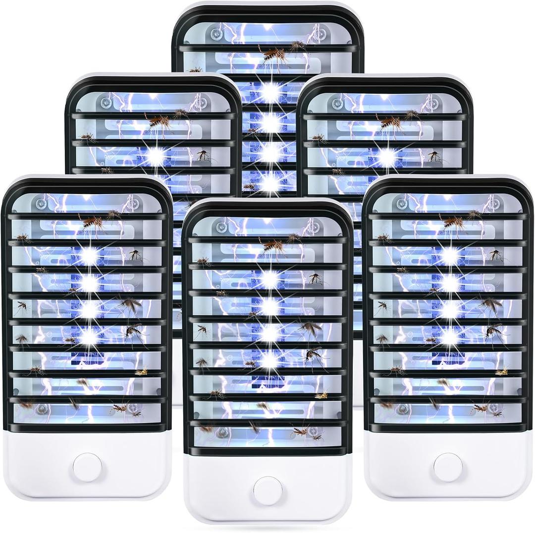Plug in Bug Zapper Indoor Flying Insect Trap, Electronic Mosquito Zapper Ultimate Fly Zappers Gnat Traps Lamp for Home, Kitchen, Bedroom, Living Room,Office, 6 Pack, Black