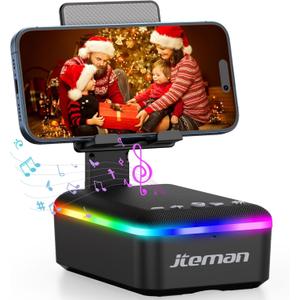 JTEMAN Gifts for Men Women,Cell Phone Stand with Bluetooth Speaker,LED Light,and Lanyard,Cool Tech Gadgets,Unique Birthday Gifts for Men Husband Mom Dad (Black)