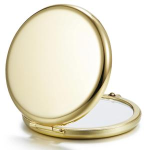 Getinbulk Compact Mirror for Purse, Double-Sided 1X/ 2X Magnifying Metal Pocket Makeup Mirrors(Round, Gold)