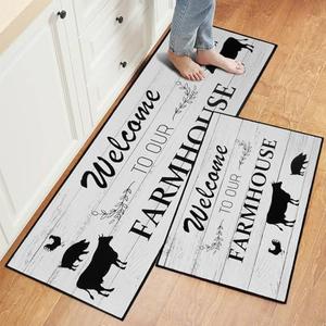 2 Pcs Kitchen Rugs Set Washable Kitchen Mats for Floor, Home, Sink, Bathroom Non Slip Cushioned Farmhouse Kitchen Rug Runner Standing MatFarmhouse