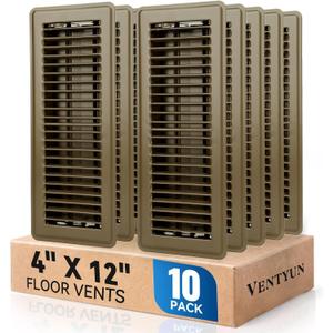 4" x 12" Floor Register Vent Covers 10-Pack, Walkable Powder-Coated Metal Vent Covers with Adjustable Airflow, Curved Safe Edges for Floor/Wall, Brown, 4*12 Inches 10PCS