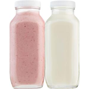 kitchentoolz 16oz Square Glass Milk Bottle with Lid - Airtight Vintage Reusable Dairy Drinking Jars Containers for Milk, Yogurt, Smoothies, Juice, Kefir, & Water - 2 Pack 16 oz Glass Bottles with Lids