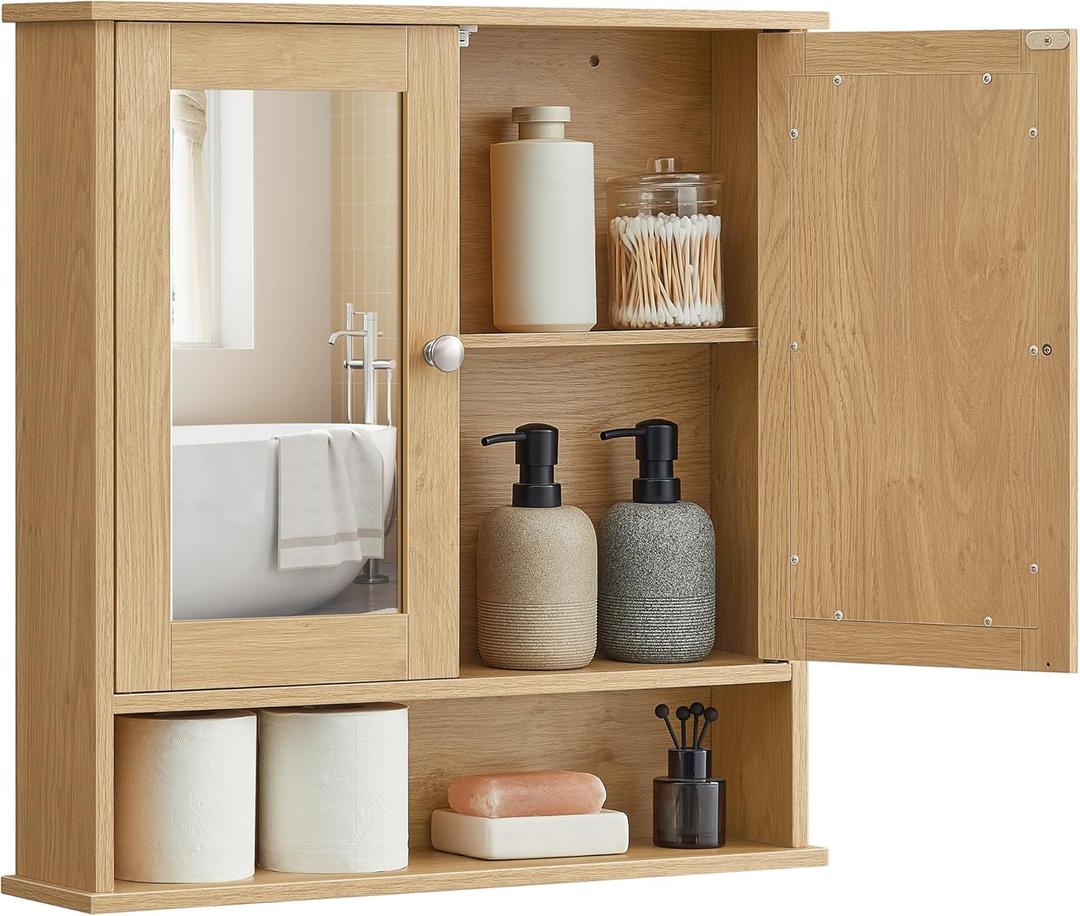 VASAGLE Bathroom Cabinet with Mirror, Wall-Mounted, 2 Mirrored Doors, 5.1"D x 22.2"W x 23"H