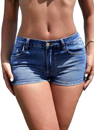 WDIRARA Women's Low Waist Button Skinny Denim Shorts Streetwear Stretch Shorts, Small