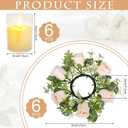 12 PCS Candle Rings with LED Flameless Candles, 3 Inch Artificial Rose Wreaths Eucalyptus Leaves for Table Centerpieces Home Wedding Party Decor, Champagne, 6 Sets