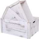 Farmhouse Antique White Wooden Crate For Storage,Rustic Decorative Boxes,Set Of 3 Extra Large Nesting Wooden Storage Crates For Home Decor,Handmade Natural Solid Wood Box (Rustic White)