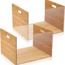 Yousoontic 2 Pcs Clear Acrylic File Box Organizer with Handles Bamboo Hanging File Folder Organizer Box Transparent Storage File Box for Home Work Document Office Supplies Letter Size