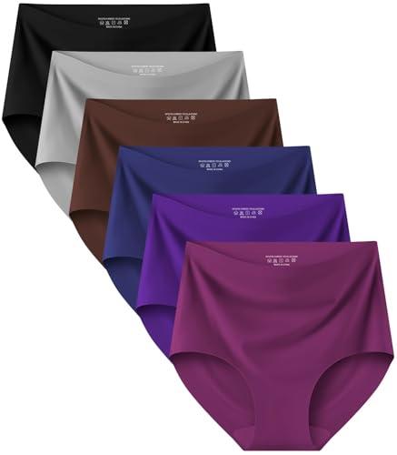 Kalapa Seamless Womens Underwear High Waisted No Show Briefs Silky Stretch Breathable Full Coverage Ladies Panties Multi Pack (US, Alpha, Medium, Regular, Regular, Multicolour-2)
