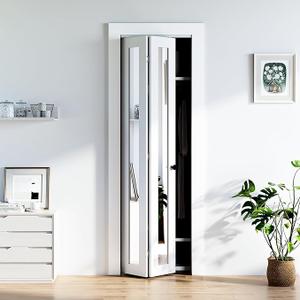 Bifold Doors for 24" x 80" Opening, 1-lite Mirror Closet Folding Doors with Hardware kit Included, Easy Assembly, White