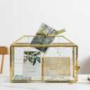 Glass Wedding Card Box with Slot, 12.5'' Large Clear Card Box Gold Brass Gift Card Storage Box with Lock Perfect for Wedding Receptions, Baby Shower, Birthday Party, Bridal Shower
