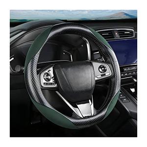Steering Wheel Cover for Women and Men, Carbon Fiber Plush Steering Wheel Cover Soft Anti-Slip Comforting, Universal 15 Inches Steering Wheels Accessories (Carbon Fiber Black/Green)