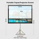 Projector Screen with Tripod Stand, Indoor Movie Screen, 80 in Portable Projection Screen, 16:9, 4K Display Washable Mobile Polyester Fabric Projector Screen for Backyard, Home Theater