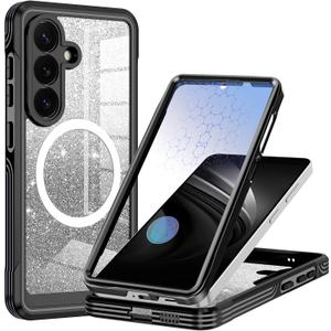 Hekodonk for Galaxy S26 Case Magnetic,[Compatible with Magsafe][Built-in Tempered Glass Screen Protector] [Glitter Card] Full Body Bling Case for Samsung Galaxy S26,Black