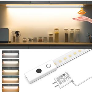 Smart Under Cabinet Lights, 40in Plug in Under Cabinet Lighting with Handwave Sensor, Bright Dimmable 5 Color Temp Stick on Closet Light, Slim Cuttable Under Counter Lights for Kitchen Desk Shelf (40IN(1 PACK))
