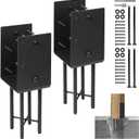 Heavy Duty U-Shape Metal Post Base Holder, 6''x6'' (Internal 5.5"x5.5"), Wet Concrete Foundation Post Holder for for Wood Fence, Railing, Pergola, Porch (Black - Set 2)