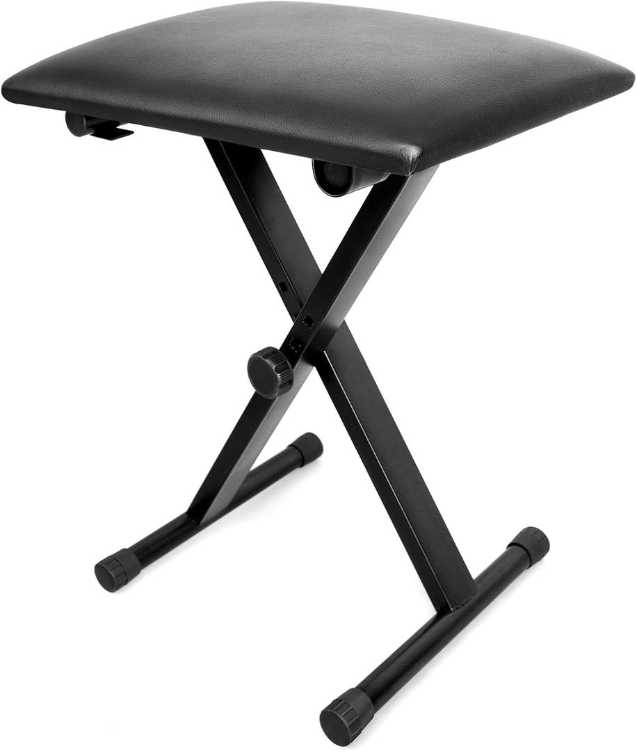 MUZNOTE Piano Bench, Adjustable Keyboard Bench Padded Keyboard Chair Seat X-Style Collapsible, Flame Retardant Cotton, Non-Slip Waterproof Design, Black