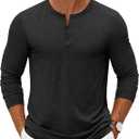 COOFANDY Men's Henley Shirts Long Sleeve Basic Pullover T-Shirt Fashion Lightweight Button Tees Dark Grey