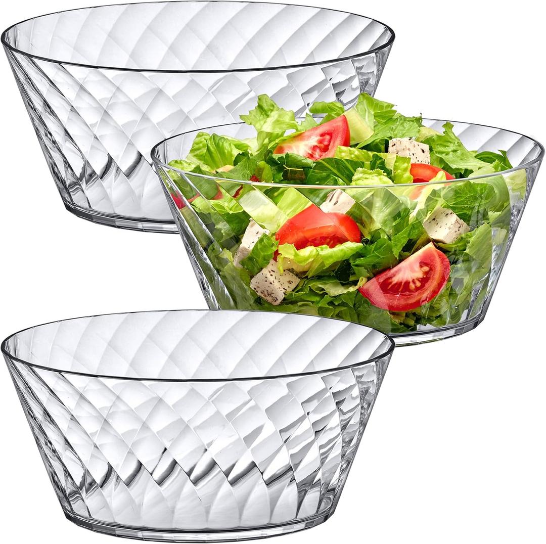 Amazing Abby - Bonita - 130-Ounce Plastic Serving Bowls (Set of 3), 10-Inch Clear Salad Bowl Set, BPA-Free, Shatter-Proof, Dishwasher-Safe, Stackable, Great for Salad, Fruit, Cereal, Snack, and More