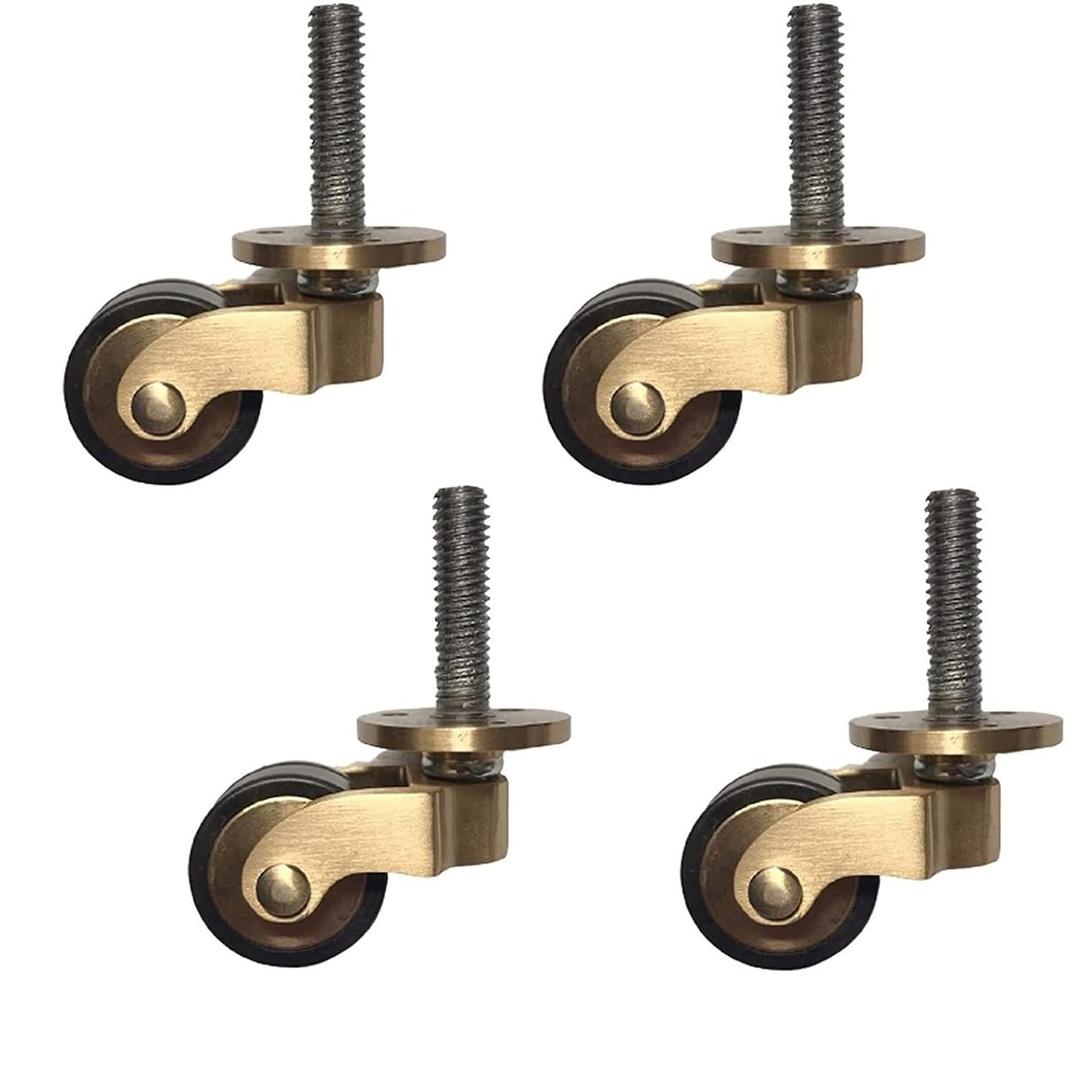 Solid Brass Casters Wheels,1" Furniture Swivel Caster Wheels,Antique Style Rubber Wheels,Heavy Duty Castors for Sofas,Coffee Table,Screw Style Fitting,with Screws, Load 440 lbs of 4 Packs