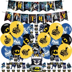 Party Decorations,Birthday Supplies For  Includes Banner Cake Topper 12 Cupcake Toppers 18 Balloons for Bat Hero Party Decorations