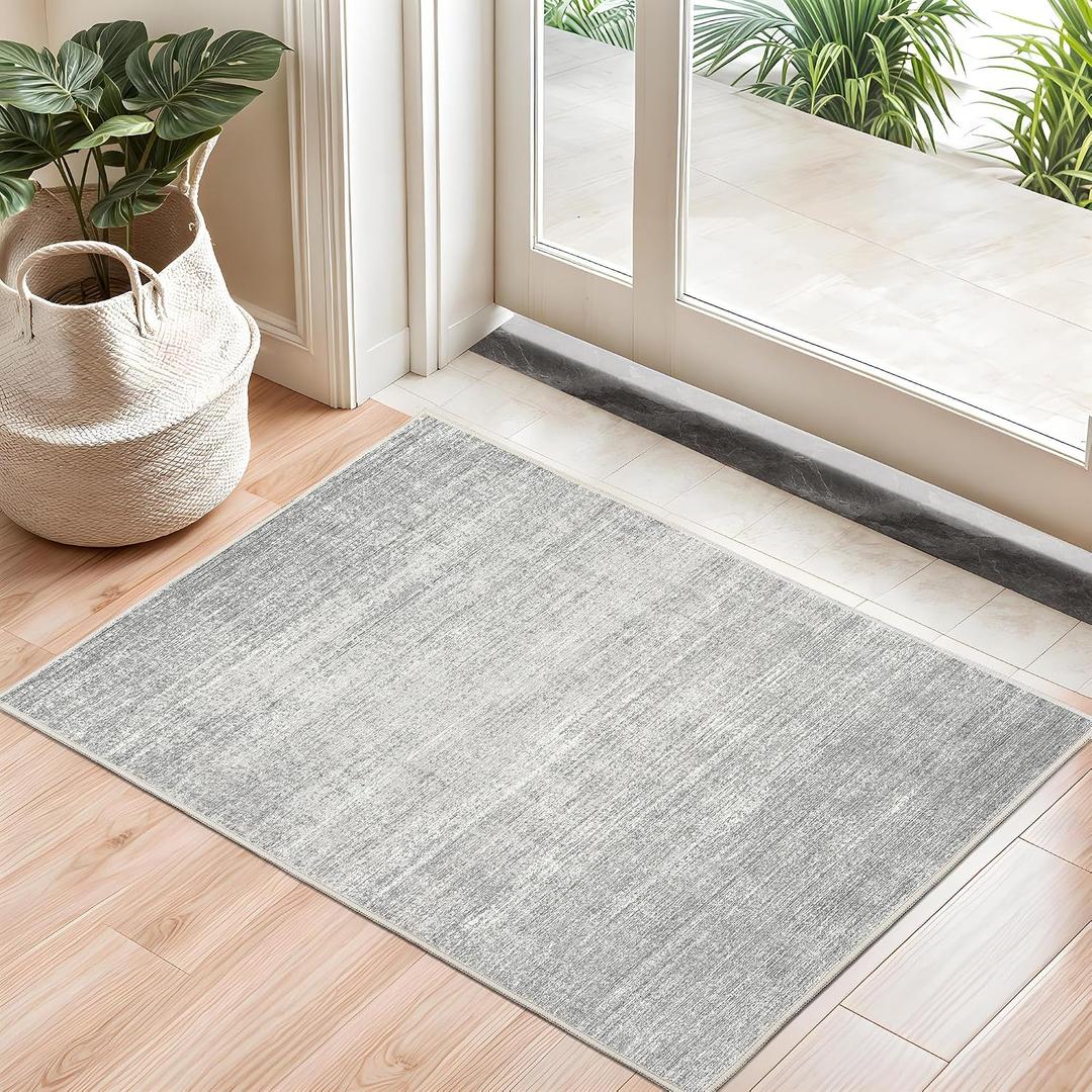 Valenrug Door Mat 2x3 - Stain Resistant 2x3 Entryway Area Rugs for Living Room, Non Slip Backing Large Area Rugs for Bedroom, Folable Machine Washable Area Rug (2'x3', Grey)