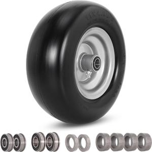 RUTU 11x4.00-5 Flat Free Tire and Wheel Assembly with 3/4" Precision bearings or 5/8" & 1/2",Replacement Tires 3.4"-4"-4.5"-5" Centered Hub,for Zero-Turn Lawn Mowers