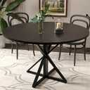 GarveeHome 47 inch Round Dining Table for 4, Black, Farmhouse Wood Circle Pedestal Kitchen Table, Circle Dinner Table for Kitchen & Dining Room