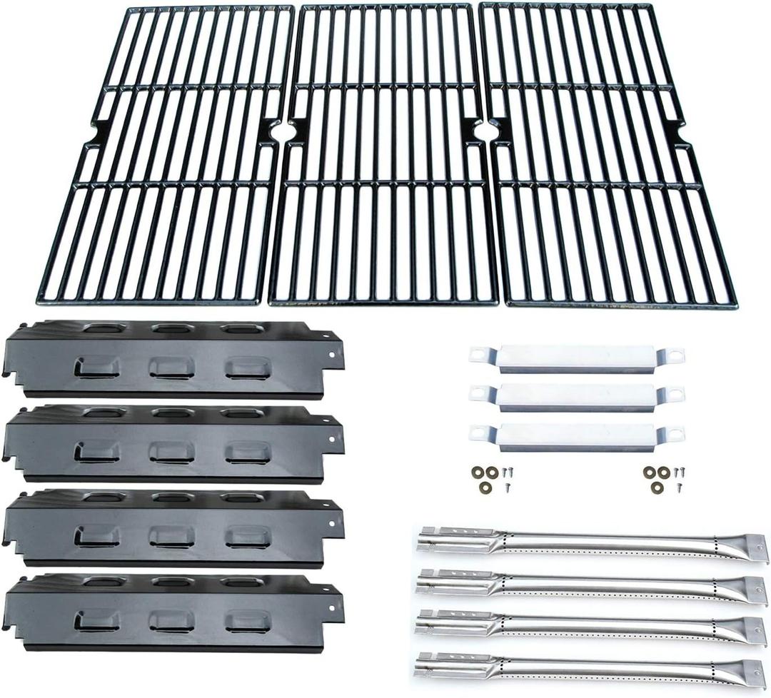 Parts Kit DG158 Grill Burner & Carryover tubes & Heat Plate & Cast Iron Cooking Grid Replacement for Charbroil 463420507, 463460508 463420509, 463460710 463460711 463460712 Gas grill