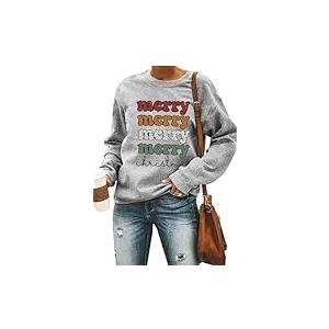 Christmas Tree Sweatshirt for Women : Merry Christmas Graphic Sweater Xmas Holiday Long Sleeve Pullover Tee Top, L