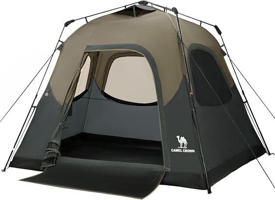 CAMEL CROWN 4 Person Instant Cabin Tent, Pop Up Windproof Tents for Camping, 60-Second Setup Family Tent with Carry Bag for Outdoor Hiking, Color: Sandy Brown
