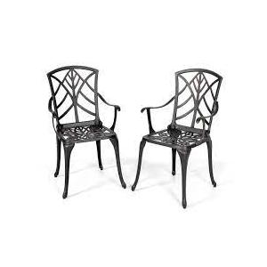 Outdoor 2-Piece Patio Chair Set, Cast Aluminum, Black with Gold-painted Edge