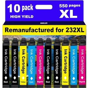 NINKLER for 232XL Remanufactured for Epson 232XL Ink Cartridges Combo Pack 232 T232XL for XP4200 XP4205 Workforce WF2930 WF2950 Printer 10 Pack 4 Black 2 Cyan 2 Magenta 2 Yellow