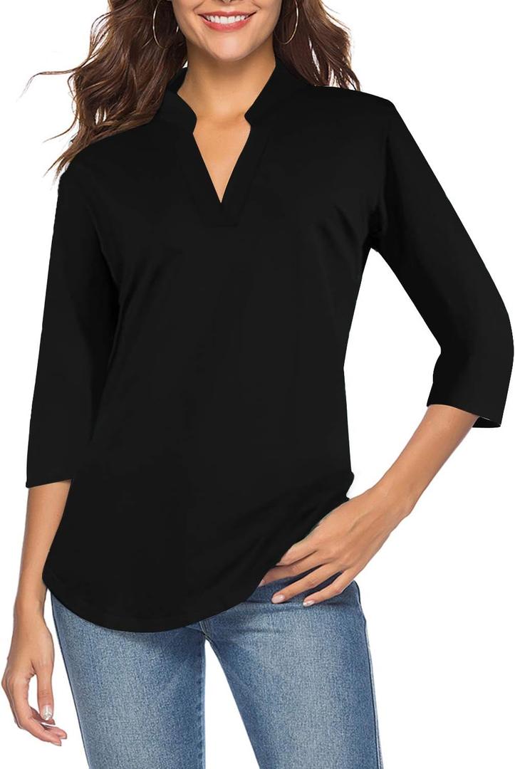 CEASIKERY Women's 3/4 Sleeve V Neck Tops Casual Tunic Blouse Loose Shirt, Size: Large