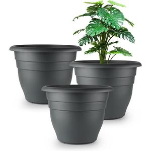 RooTrimmer 12 Inch Plant Pots, Large Planters for Outdoor Plants, Plastic Flower Pots - Durable and Lightweight with Drainage Holes (3 Packs, Gray)