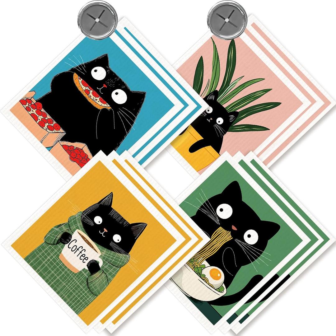 Morigins 12 Pack Swedish Dishcloths with 2 Push Towel Hooks - Design Kitchen Paper Towels Washable, No Odor Cellulose Sponge Cleaning Cloths - Cat Set Morigins 12 Pack Swedish Dishcloths with 2 Push Towel Hooks - Design Kitchen Paper Towels Washable, No Odor Cellulose Sponge Cleaning Cloths - Cat Set