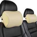 Car Neck Pillow Soft Memory Foam Leather Headrest for Driving Home Office Beige (Pack of 2)
