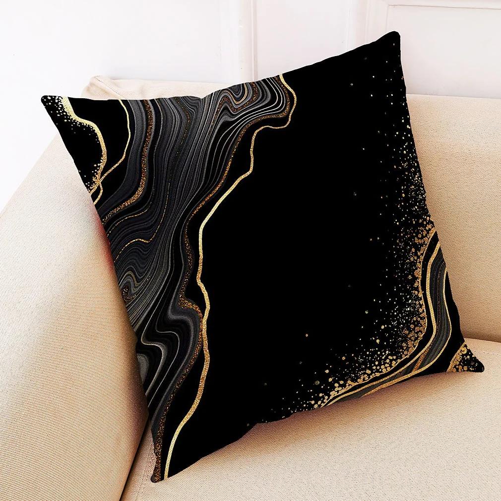 Bonhause Black Gold Grey Marble Throw Pillow Covers 18 x 18 Inch Marble Texture Modern Decorative Pillow Cases for Couch Sofa Bed Home Decor Set of 4