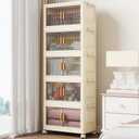 28 Qt Plastic Storage Bins with Lid, Collapsible Closet Organizer and Drawers, Stackable Storage Containers with Wheels, 5Pack