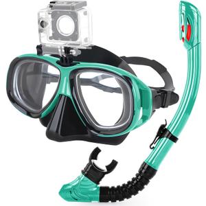 Snorkeling Gear for Adults Youth, Nearsighted Anti-Fog Diving Mask & Silicone Dry Snorkel for Scuba Diving Spearfishing Freediving (-5.5, Green)