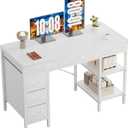 Sweetcrispy 47" Computer Desk with 6 Drawers, Home Office Gaming Desks with Storage Shelves for Bedroom, Writing Study Corner Living Room Work Table White