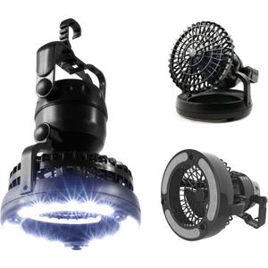 Camping Lantern with Fan - Weather-Resistant Camping Light with 18 LED Bulbs and High and Low Fan Settings - Camping Accessories by Wakeman (Black)