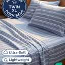 Twin XL 4 Piece Sheet Set - Comfy, Breathable & Cooling - Soft Hotel Luxury Bedding for Women, Men, Kids, Teens & Children - 1 Flat & 1 Fitted Sheet & 2 Pillowcases w/ Deep Pockets - Blue Stripes 3